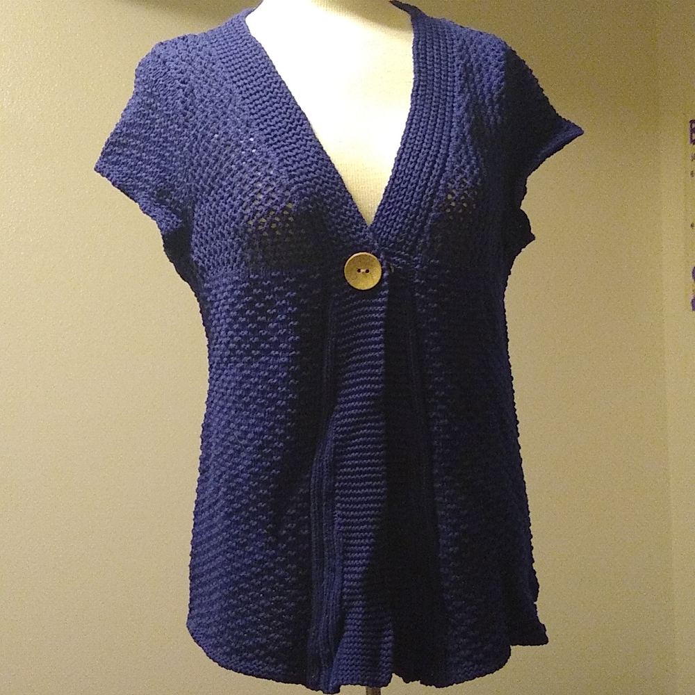 Bask one button coastal grandma cotton fly away sweater cap sleeve open …